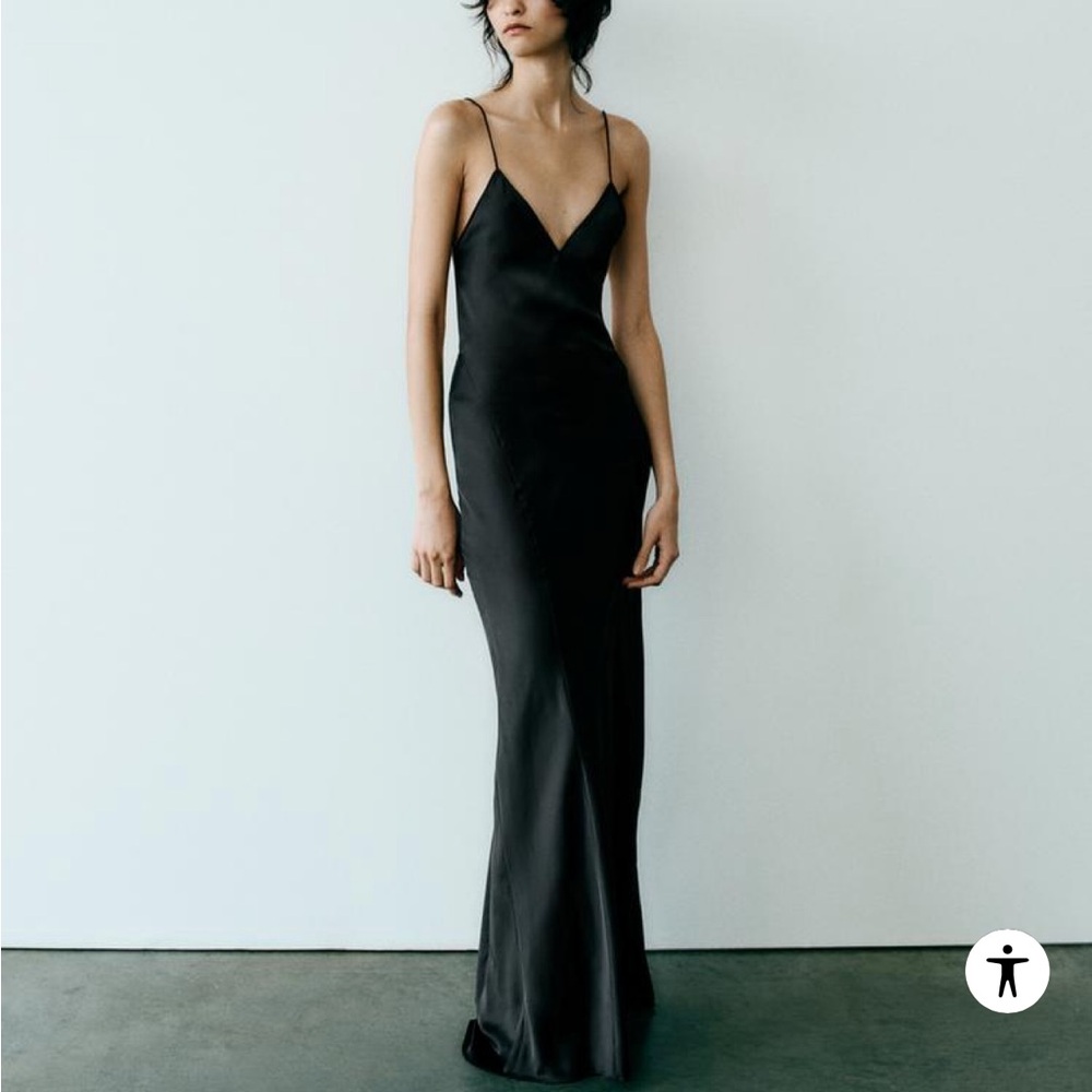 NEW with tags Zara satin black slip dress size M